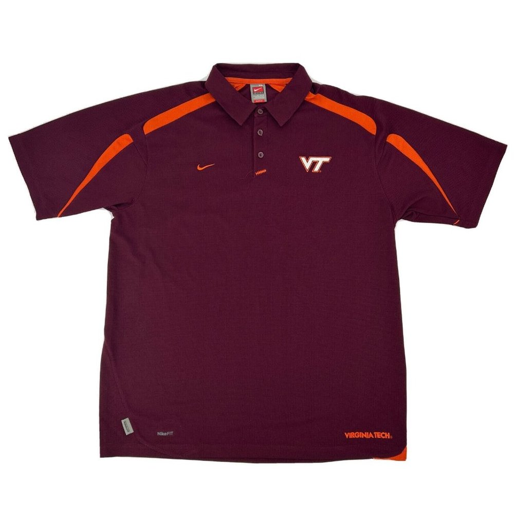 Virginia Tech Hokies Shirt Men's XL‎ Maroon Nike Team Short Sleeve Polo FitDry
